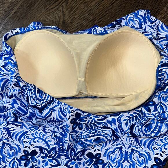 SWIMSUITS FOR ALL One Shoulder Tankini sz 22 Blue Batik Style Ruffle 2pc - Picture 9 of 12